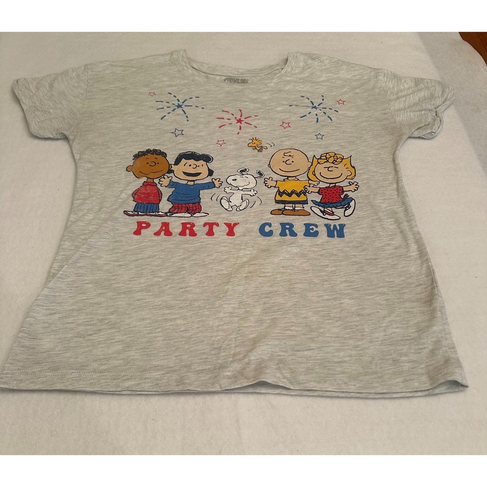 Peanuts Party Crew Youth XL 14 16 Gray Snoopy Graphic T Shirt Boys Casual Tee
